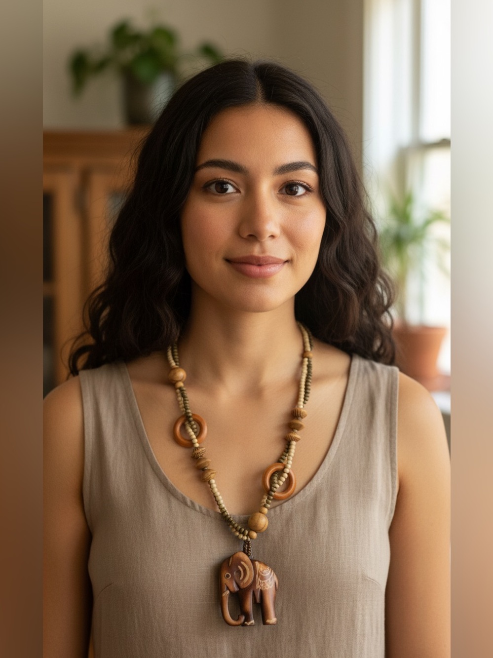 Handcrafted Wooden Elephant Pendant Necklace